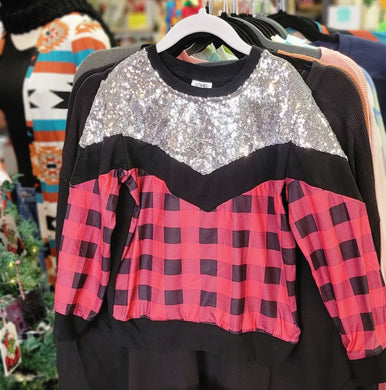 Plaid & Sequin Holiday Top