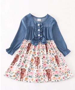 Highland Cutie Denim & Floral Dress
